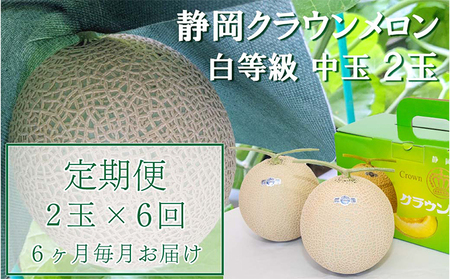 クラウンメロン【並（白等級）】中玉（1.3kg前後）2玉入り 定期便6ヶ月 人気 厳選 ギフト 贈り物 デザート グルメ 果物 袋井市 果物類 メロン青肉 フルーツ 6回 半年
