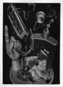 銅版画　～ご機嫌なテーブル～　（額縁入り）【145】
