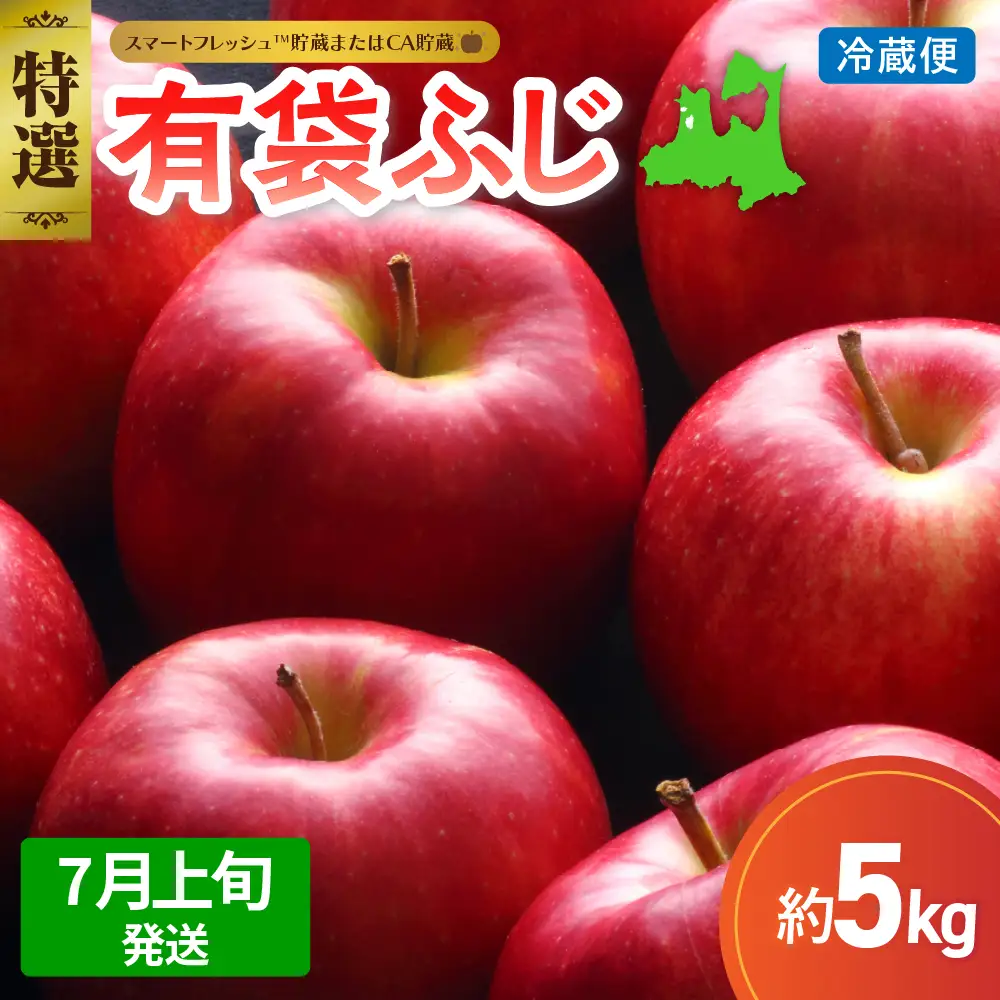 【2026年7月上旬発送】≪特選≫りんご有袋ふじ5kg (スマートフレッシュTM貯蔵またはCA貯蔵・クール便)