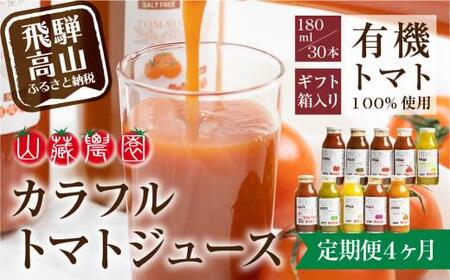 【定期便】先行予約 飛騨高山で採れた有機栽培トマトを使って作ったトマトジュース（定期便）３０本×４回 毎月お届け 4ヶ月 無添加 砂糖・塩・保存料不使用 種類おまかせ 品種色々 熨斗 のし  JC100