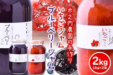 手作り いちごジャムとブルーベリージャム 木之内農園  1kg×2本｜ジャムジャムジャムジャム