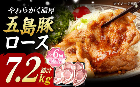 【6回定期便】五島豚 極厚ロース1.2kg （200g×6枚） 五島市/肉のマルヒサ[PCV027] 