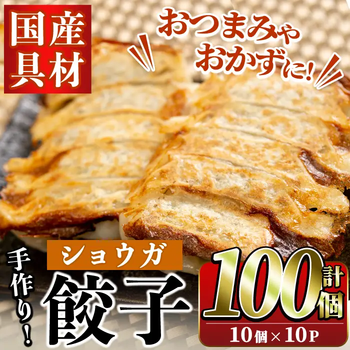 国産豚肉使用！手作りショウガ餃子(計100個・10個×10パック、たれ付き) 餃子 ぎょうざ ギョウザ ギョーザ しょうが 生姜 豚肉 おかず お惣菜【スーパーよしだ】akn058-07