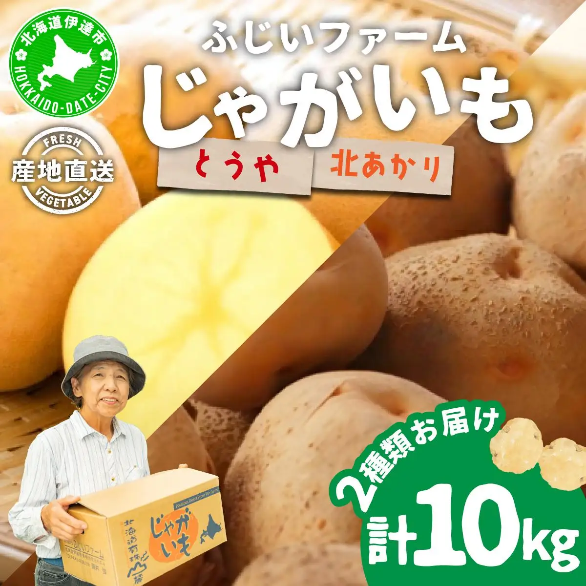 ＜先行予約＞北海道産 じゃがいも2種(とうや/北あかり) 約10kg【55250488】