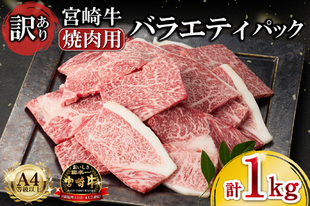【内閣総理大臣賞受賞】A4等級以上 宮崎牛 訳あり 焼肉 バラエティパック 1kg（宮崎牛 ブランド牛 黒毛和牛 牛肉 焼肉用 内閣総理大臣賞）