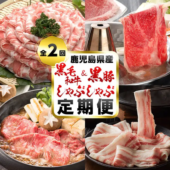 【定期便・全2回】A5等級の鹿児島県産黒毛和牛と黒豚のしゃぶしゃぶ定期便 t0033-003