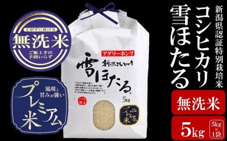 【令和7年産米】甘味の強いプレミアム米 新潟県認証特別栽培米 コシヒカリ 無洗米 5kg アグリーホンマ[ZB404]