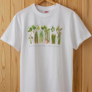 世界で唯一!着る山菜!!【山菜図鑑Tシャツ・白】綿100% 半袖 ファッション メンズ レディース 洋服 新潟  XLサイズ