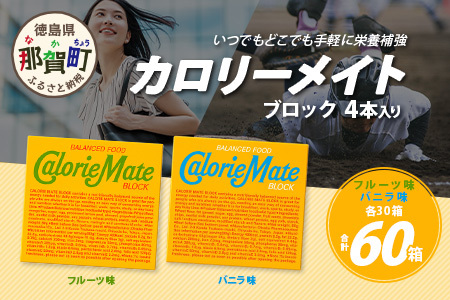 【大塚製薬】カロリーメイト ブロック 4本入り フルーツ味30箱＋バニラ味30箱［徳島 那賀 カロリーメイト フルーツ バニラ ビタミン ミネラル たんぱく質 脂質 糖質 5大栄養素 バランス栄養食 栄養補給 仕事 勉強 スポーツ 防災 災害 地震 非常食 常備食 備蓄 受験 受験応援 新生活 大塚製薬］【MS-4-8】