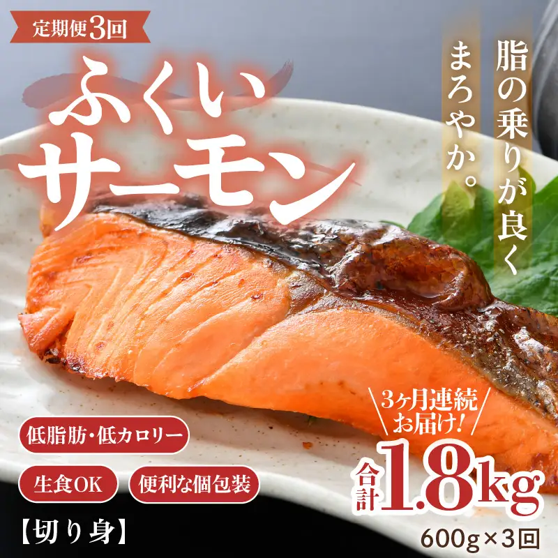 《定期便3回》ふくいサーモン 切り身 100g×6切 計600g＜鮮度抜群！＞ ／サーモン 鮭 [aw002-f002]