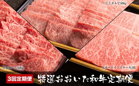 【定期便3回】特選おおいた和牛 合計1.4kg 毎月お届け タレ付き | 焼肉 上カルビ 上ロース サーロインステーキ ステーキ お肉 肉 牛 牛肉 和牛 3回 定期 定期便 国産 九州産 大分県産 冷凍 大分県 中津市 送料無料