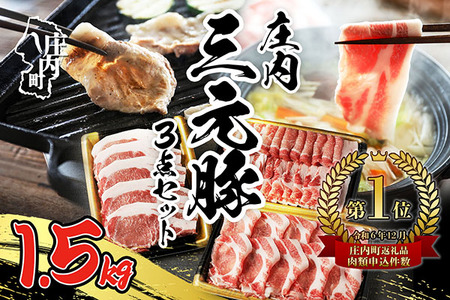 ブランド豚「庄内三元豚」3点セット（計1.5kg）