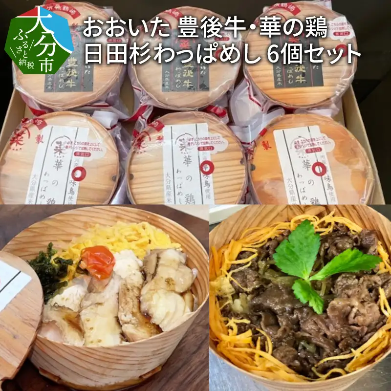 おおいた 豊後牛・華の鶏 日田杉わっぱめし 6個セット A01114