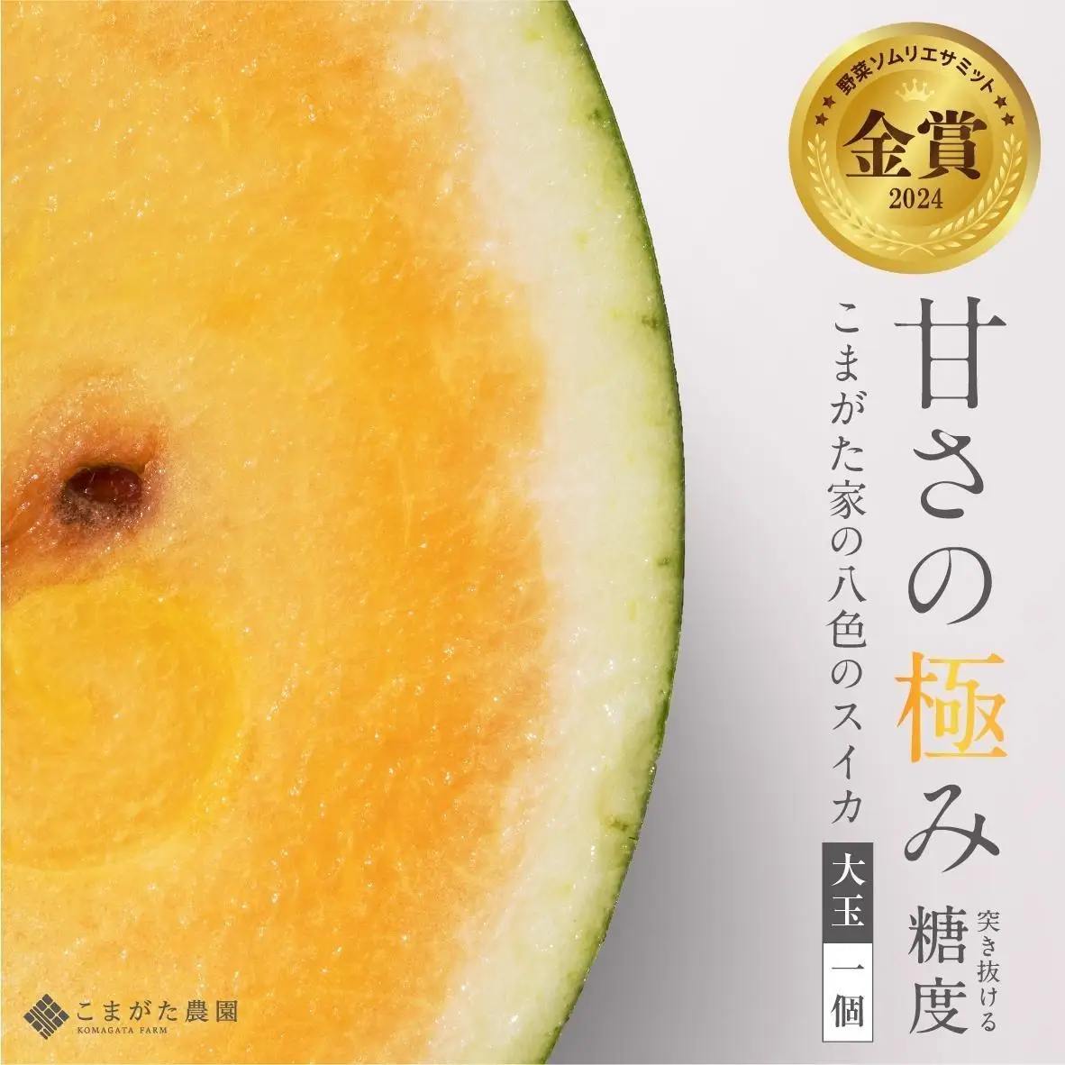 【2026年7月下旬〜8月上旬順次発送予定】糖度日本一・金賞W受賞 金色羅皇  最高級南魚沼八色産黄色スイカ「こまがた家の八色のスイカ」プレミアム大玉 1玉