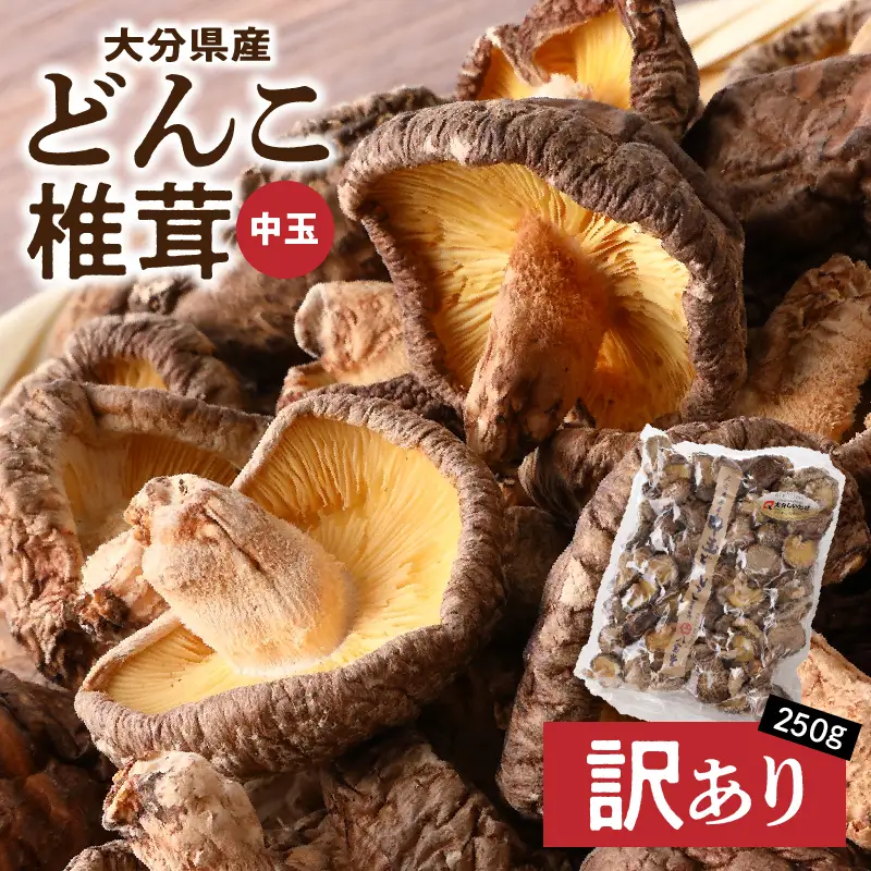 大分県産中玉どんこ椎茸250g 原木栽培 干し椎茸 訳あり 肉厚_B063-002
