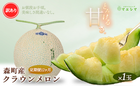 【12か月定期便】クラウンメロン 訳あり1玉