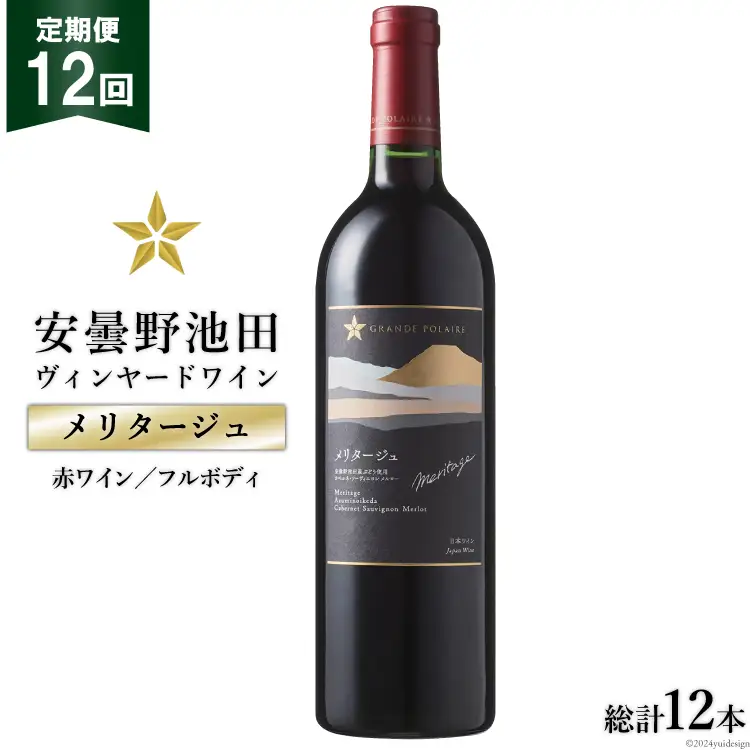 定期便 12回 赤ワイン サッポロ グランポレール 安曇野池田ヴィンヤード「メリタージュ」750ml 総計 12本 [ナチュラルマルシェ ソヨソヨ 長野県 池田町 48110860] 