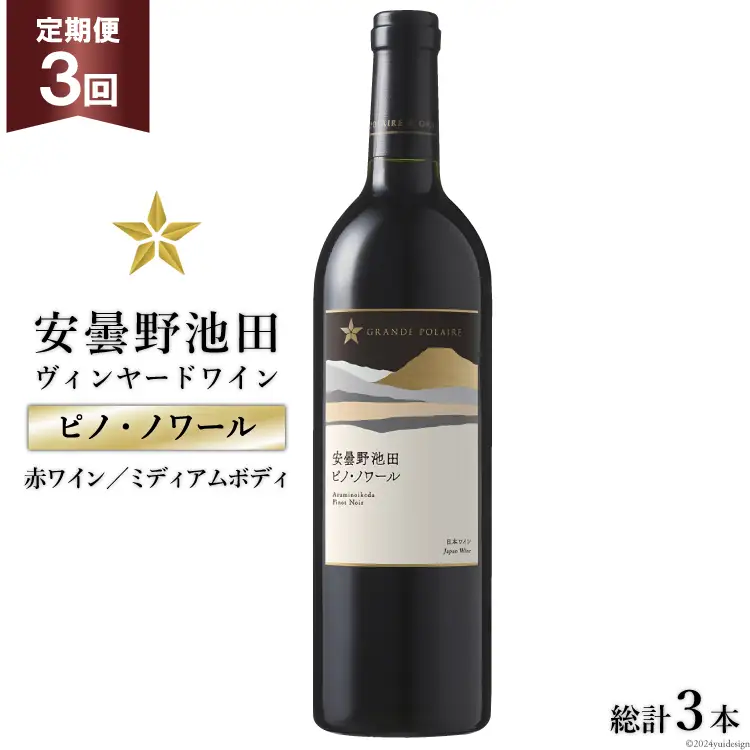 3回 定期便 赤ワイン サッポロ グランポレール 安曇野池田ヴィンヤード「ピノ・ノワール」750ml 総計3本 [ナチュラルマルシェ ソヨソヨ 長野県 池田町 48110870]