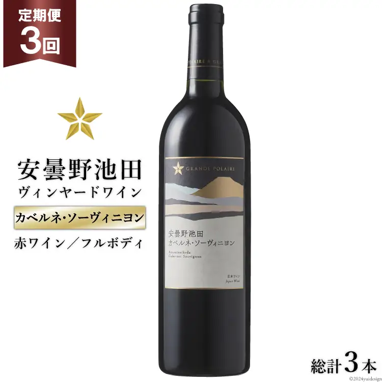 3回 定期便 赤ワイン サッポロ グランポレール 安曇野池田ヴィンヤード「カベルネ・ソーヴィニヨン」750ml 総計3本 [ナチュラルマルシェ ソヨソヨ 長野県 池田町 48110873]