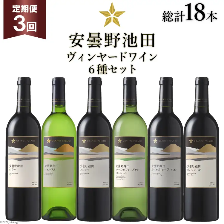 3回 定期便 ワイン セット サッポロ グランポレール 安曇野池田ヴィンヤード 6種 各750ml 総計18本 飲み比べ [ナチュラルマルシェ ソヨソヨ 長野県 池田町 48110876]
