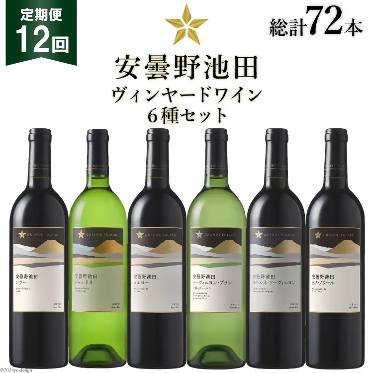 12回 定期便 ワイン セット サッポロ グランポレール 安曇野池田ヴィンヤード 6種 各750ml 総計72本 飲み比べ [ナチュラルマルシェ ソヨソヨ 長野県 池田町 48110878]
