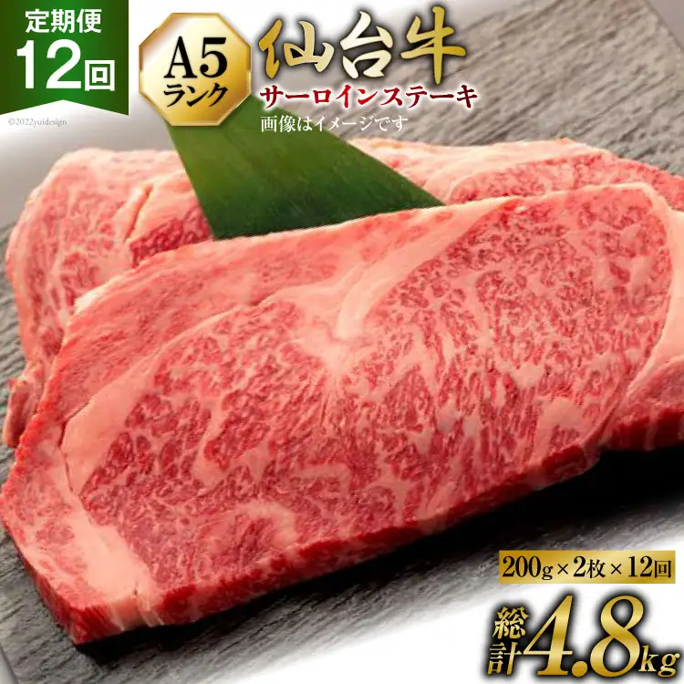 12回 定期便 肉 仙台牛 A5 サーロイン ステーキ 200g×2枚×12回 総計4.8kg [気仙沼市物産振興協会 宮城県 気仙沼市 20565332]
