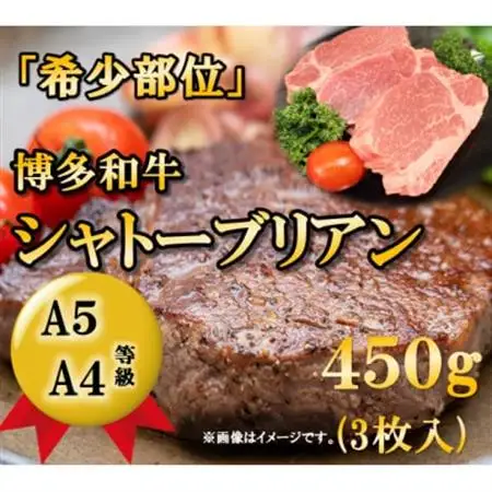 【A5A4等級】博多和牛ヒレ・シャトーブリアン450g (3枚入)(大牟田市)_肉 ステーキ 牛肉 ビーフステーキ_【配送不可地域：離島】【1288248】