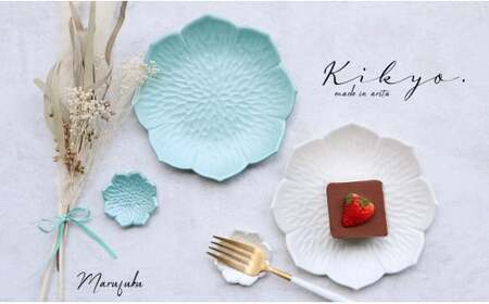 有田焼 桔梗型White×Green銘々皿・豆皿４点セット まるふく ケーキ皿 カトラリーレスト 中皿 グリーン ホワイト 緑 白 30000円 3万円 A30-697