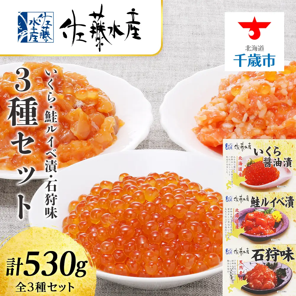 佐藤水産 いくらと鮭ルイベ漬・石狩味の3種セット