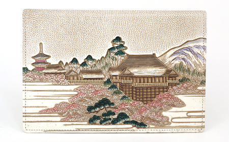 【文庫屋大関】パーソナルホルダー　浮世絵　清水寺【皮革工芸品】 ファッション 小物 シンプル パスポートケース 病院セット 型押し 大関卯三郎 牛革 