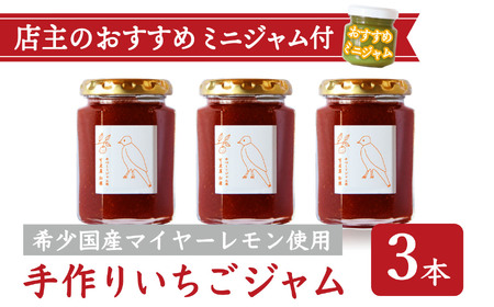 手作り いちごジャム 160g ３本 セット 希少 国産 マイヤーレモン お得 な お試し ミニジャム付   保存料 着色料 不使用  パン によく合う こだわり ジャム  日用品  KA-38