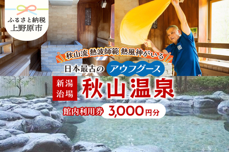 【天然温泉】「秋山温泉」館内利用券3,000円分