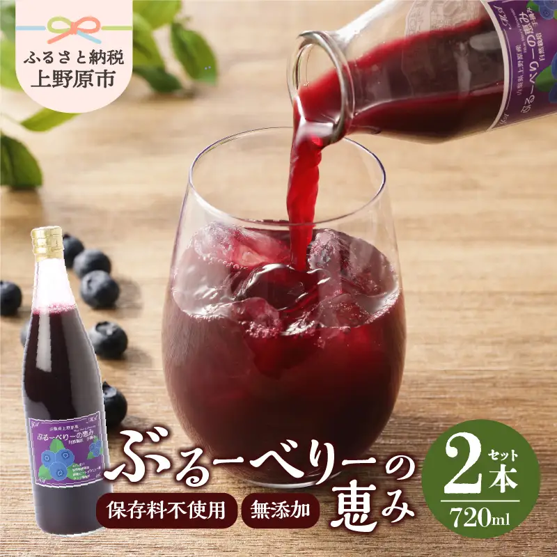 無添加 ブルーベリー ジュース セット ギフト お歳暮 無添加ブルーベリージュース「ブルーベリーの恵み」 720ml×2本 プレゼント ギフト 贈り物 送料無料 山梨県 上野原市
