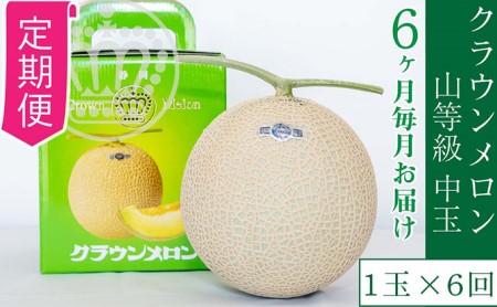 【6か月定期便】クラウンメロン【上（山等級）】中玉（1.3kg前後）1玉入り 果物類 メロン青肉 6回 半年 フルーツ 果物 
