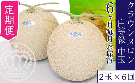 【6か月定期便】クラウンメロン【並（白等級）】中玉（1.3kg前後）2玉入り 果物類 メロン青肉 フルーツ 果物 6回 半年 