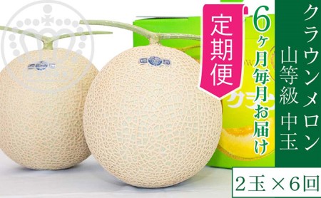 【6か月定期便】クラウンメロン【上（山等級）】中玉（1.3kg前後）2玉入り 果物類 メロン青肉 6回 半年 果物 フルーツ 