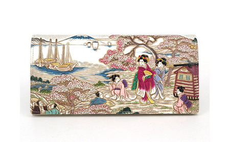 【文庫屋大関】スッキリ大人の財布　束入れ　浮世絵　御殿山【皮革工芸品】 ファッション小物 手作業 手塗 