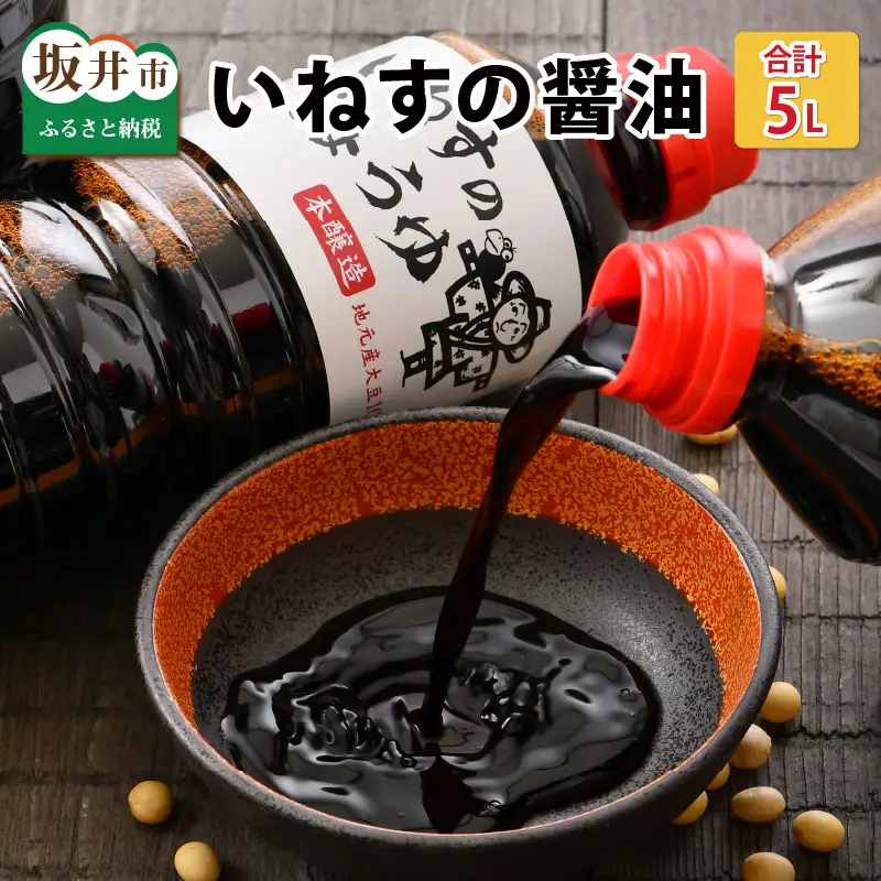「いねすのしょうゆ」が美味しんやって！ （1L ｘ 5本）【醤油 しょうゆ 熟成 調味料 大豆 常温保存 国産】 [A-1202]