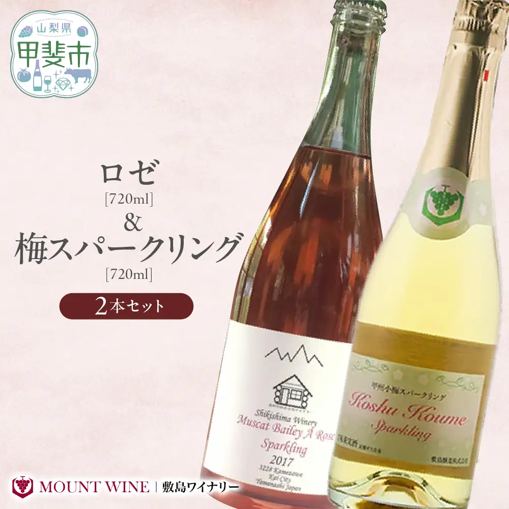ロゼ 梅スパークリング 720ml × 2本 ワイン わいん ロゼワイン スパークリングワイン 辛口 山梨 甲州 甘口 日本ワイン 国産ワイン ワインセット 飲み比べ 甲斐市 F-31