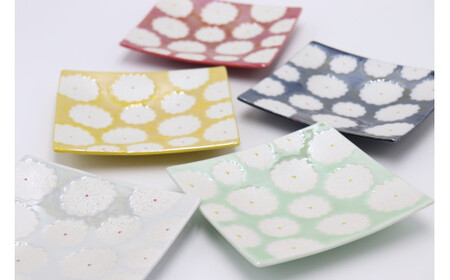 有田焼 利久窯 花真珠角プレート 5色セット 陶窯みかわや A50-165