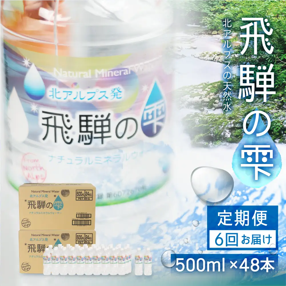 定期便 6か月 天然水 飛騨の雫 500ml×48本 (2ケース) | 定期便 JS102