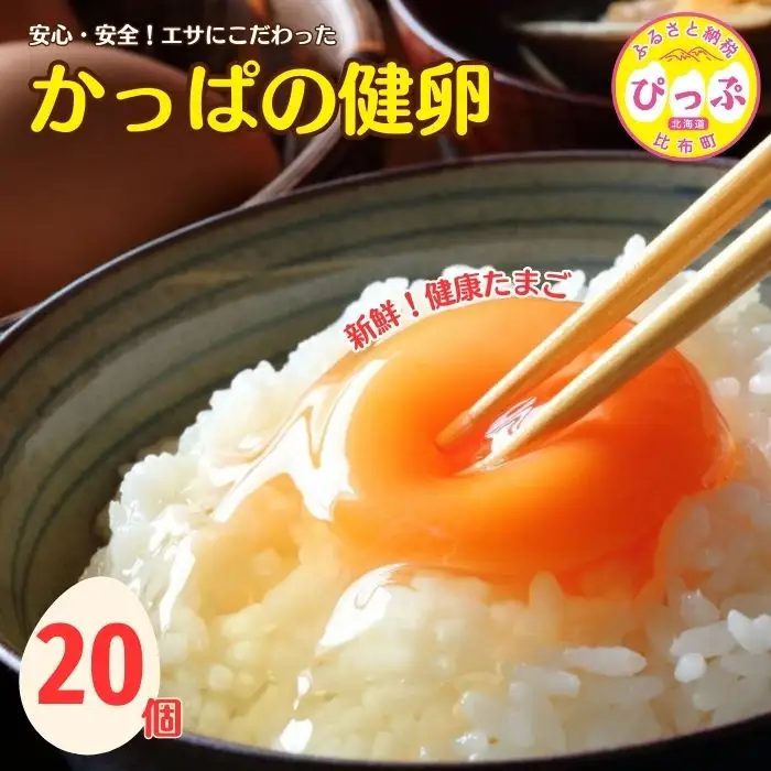 かっぱの健卵 20個入り【大熊養鶏場】たまご 卵 玉子 タマゴ 生卵 こだわり 卵かけご飯 TKG 国産 お取り寄せ 北海道 比布町 ぴっぷ 1006-002
