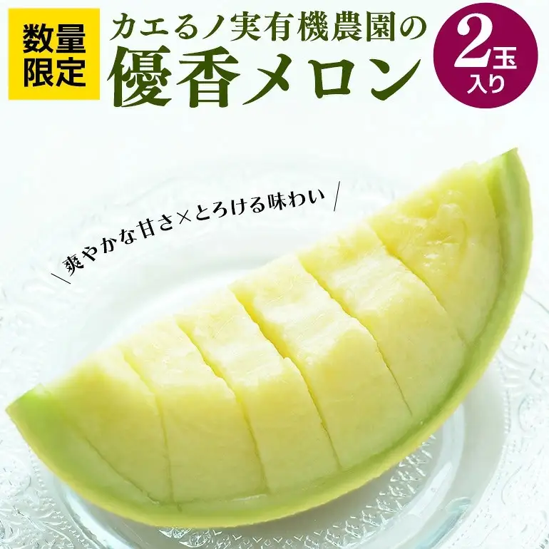 【ふるなびWEEK対象】優香メロン 2玉 メロン カエるノ実有機農園 EJ-001