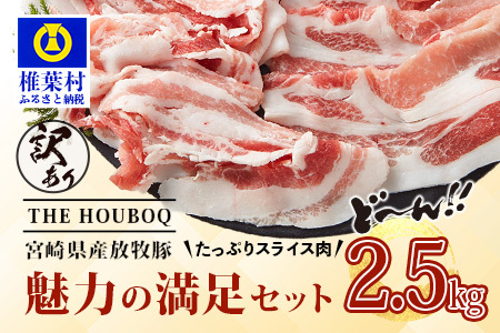宮崎県産【訳あり】THE HOUBOQ 魅力の満足セット 豚肉 スライス肉指定バージョン 合計2.5kg[宮崎 椎葉村 豚肉 豚 肉 ぶた にく ぶたにく おにく お肉 訳あり スライス スライス肉 美味い 日本三大秘境 美味しい 逸品]【HB-71】