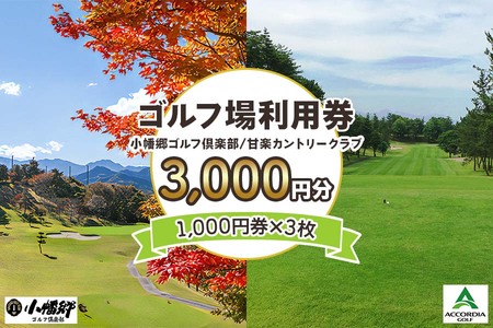 ゴルフ場利用券 3000円分【1000円券×3枚】小幡郷ゴルフ倶楽部 甘楽カントリークラブ [0076]