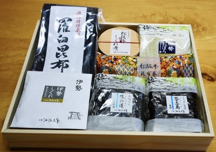 1038 伊勢の味三昧C　伊勢　松阪　松阪牛　二見　おぼろ昆布　ちりめん　答志島　あさり貝　羅臼昆布　伊勢志摩　伊勢神宮　伊勢市　昆布　佃煮　汐吹　冠婚葬祭　慶事　弔事　引出物　結婚式　入学式　卒業式　ギフト　贈り物　中元　歳暮