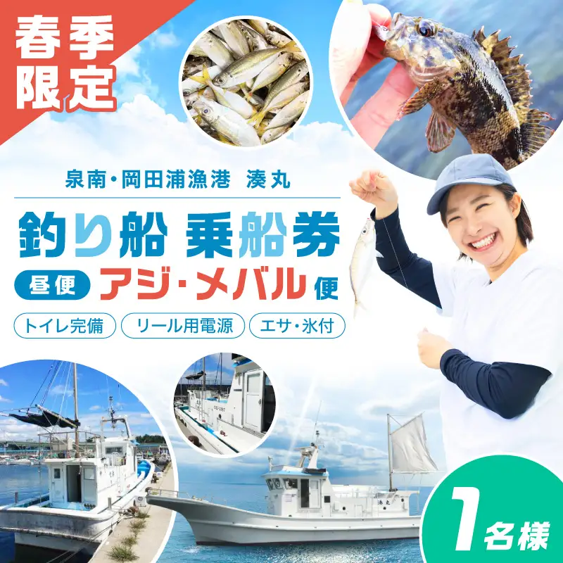 【泉南・岡田浦漁港】釣り船 湊丸 昼便 アジ・メバル便 1名様【049D-001】