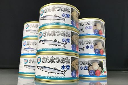 【北海道根室産】さんまつみれと真いわしつみれ水煮缶 A-43009