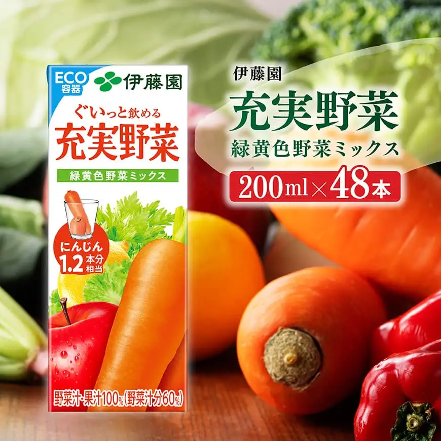 伊藤園 充実野菜 緑黄色野菜ミックス（紙パック）200ml×48本【飲料類 野菜ジュース 野菜 ジュース ミックスジュース 飲みもの】