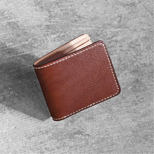 栃木レザー使用｜やわらか本革二つ折り財布｜Half wallet 02C｜チョコ｜minca（全7色）